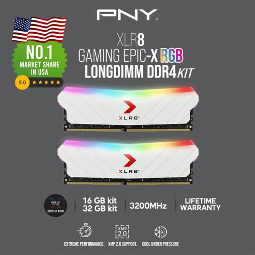 Memory PNY Longdimm RGB White 16GB (8 X 2) DDR4 3200MHZ PC25600 (XLR8)