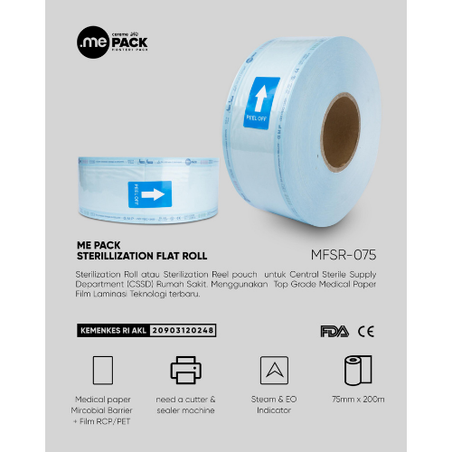 Me Pack Flat Roll Pouch eo & Steam Indicator 75mmx200m 1roll