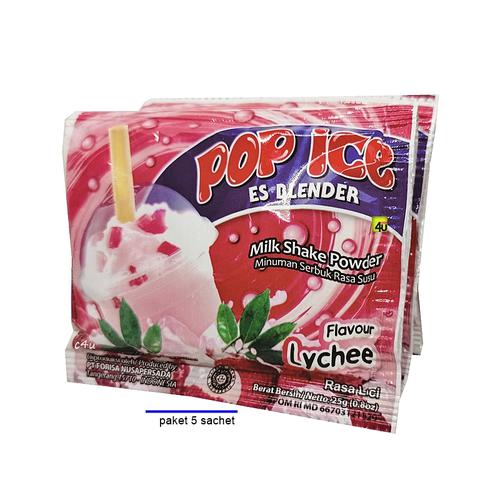 POP ICE - Milk Shake Powder Rasa BUAH - PAKET 5 SACHET LYCHEE