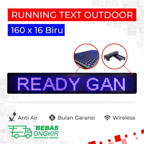 Running Text Indoor Outdoor 160x16 cm Biru