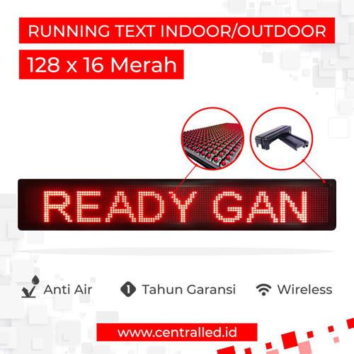 Running Text Indoor Outdoor 128x16 cm Merah