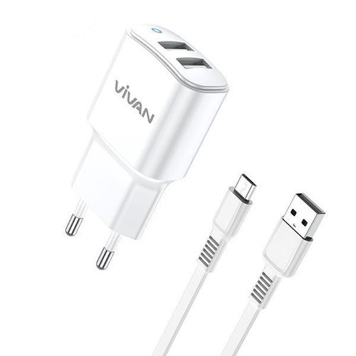 VIVAN VP01 Dual USB Charger Quick Charging 3.1A with Cable White