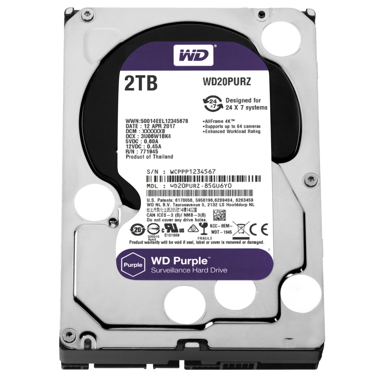 Western Digital Hard Drive Wdpurz Wd Purple Av 3 5 2tb 64mb Sata 6gb S 5400