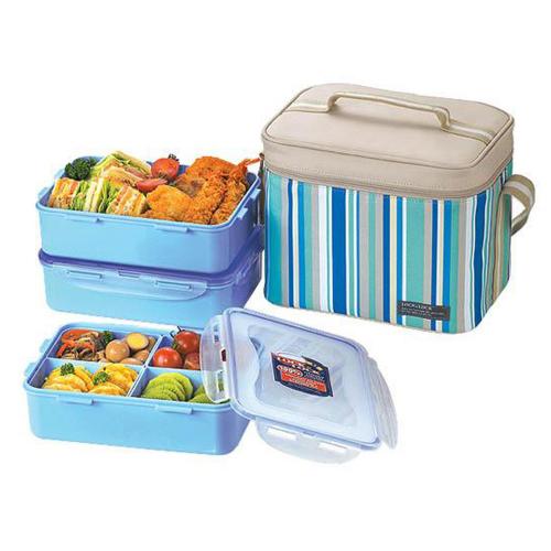 LOCK & LOCK Lunch Box 3 Pcs Set with Blue Lunch Bag HPL824RB