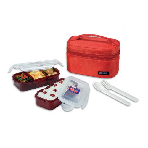 LOCK & LOCK Lunch Box 2 Pcs Set with Red Lunch Bag HPL752DR
