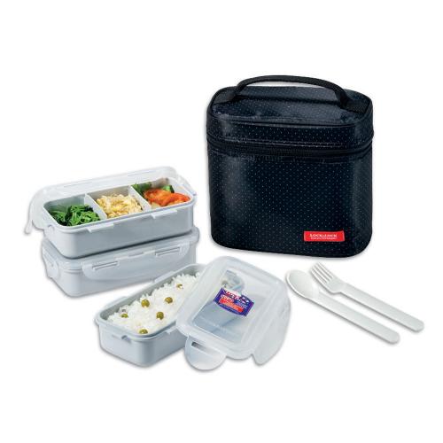 LOCK & LOCK Lunch Box 3 Pcs Set with Black Lunch Bag HPL754DB