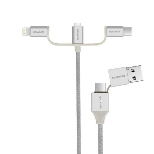 Promate uniLink-Trio2 6-in-1 Smart USB Cable for Charging and Data Transfer Silver