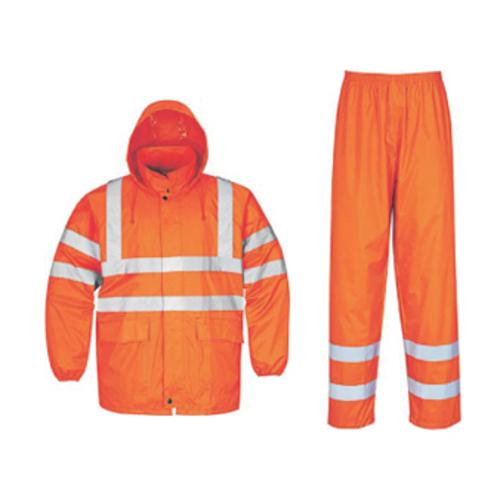 Allsafe Polyester/PVC Rain Suit Fluorescent with Reflective Tape ALS-RS003 S - Orange