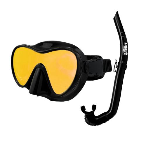 Amscud Combo MS Conceal Trufit Twin Mirrored Lens Mask +  J-Style Snorkel Black