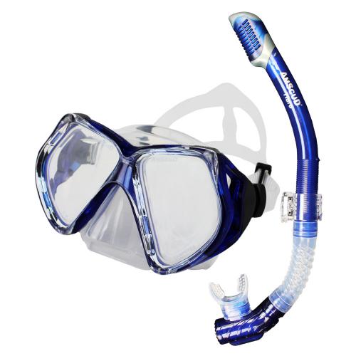 Amscud Combo MS Clear Vision Double Lens + Tiara Super-Dry Snorkel Double Purge Valve Yellow