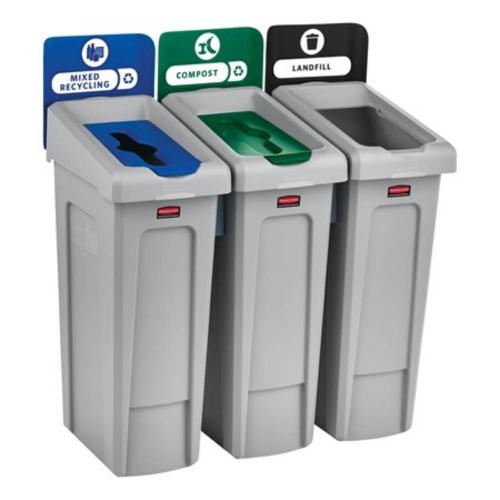 RUBBERMAID Slim Jim Recycling Station 3 Stream Landfill/Mixed Recycling/Compost 2007918