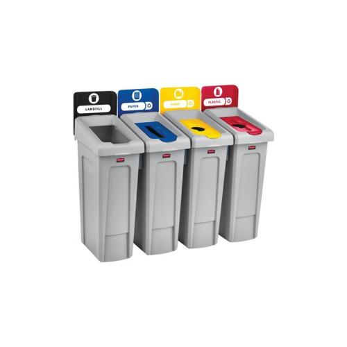 RUBBERMAID Slim Jim Recycling Station 4 Stream Landfill/Paper/Plastic/Cans 2007919
