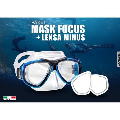 CRESSI Paket Mask Focus + 2 pcs Lensa Minus (-1.5)