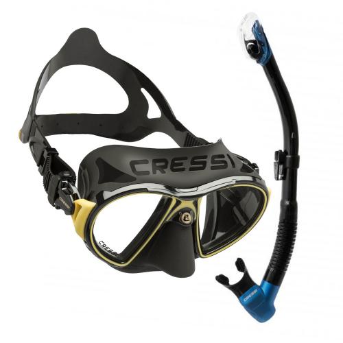 CRESSI Combo Mask Zeus Gold + Snorkel Omega Ultra Dry Blue