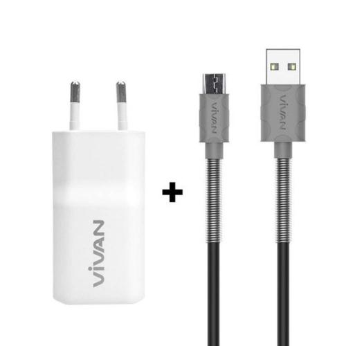VIVAN Charger Dual USB DD01 White + Micro-USB Cable FM100 Grey