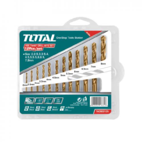 TOTAL 12 Pcs HSS Twist Drill Bits Set TACSD0125