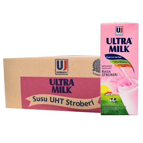 Ultrajaya Ultra Milk Strawberry 200 ml 1 Box @24 Pcs