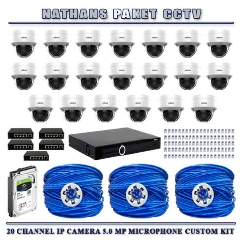 NATHANS Paket CCTV 20 Channel IP Camera 5.0 MP Microphone Custom Kit