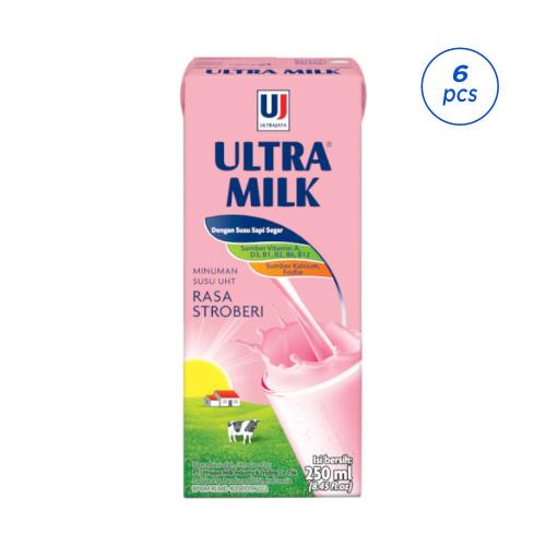 Ultrajaya Ultra Milk Strawberry 250 ml 6 Pcs