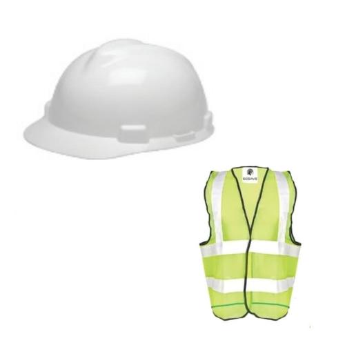 MSA Local V-Gard Helmet Fas-Trac White + GOSAVE Rompi 4 Line Basic Green