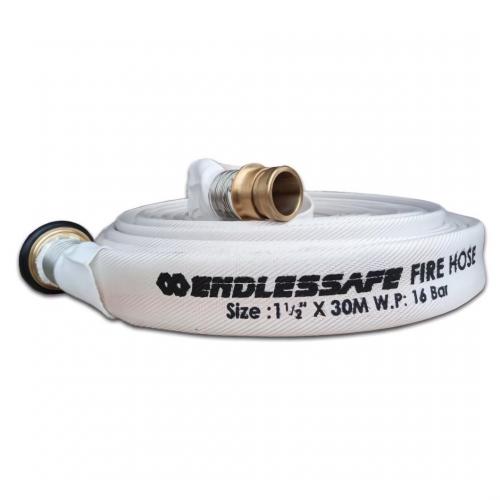 ENDLESSAFE Fire Hose Canvas EPDM 1.5 inch x 30 m 16 Bar Include Machino Coupling White