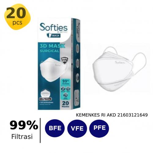 Softies Surgical Mask 3D 20 Pcs White