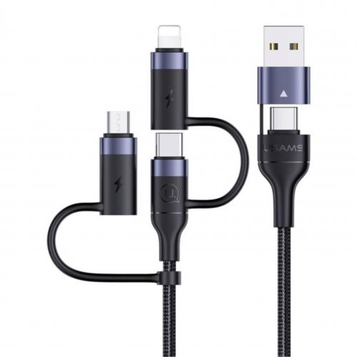 USAMS U62 Kabel Data PD Fast Charging USB + Type-C to Triple Head Black